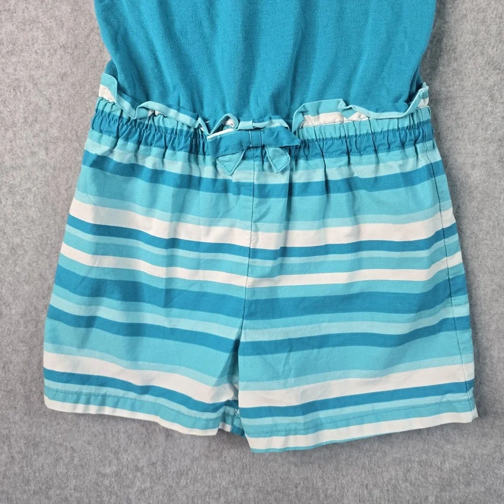 Gymboree‎ Romper Girls 6 Blue Striped Floral Ruffle Summer Coastal Beach